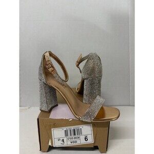 Journee Collection Women's Idda Rose Gold Embellished Block Heel Sandals Sz 9M